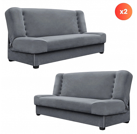 Sada 2x Rozkládací Pohovka PIANO Šedá Sametová