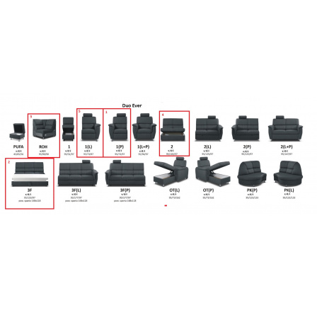 DUO EVER  rohová sedací souprava 1(P)-3F-ROH-2-1(R)