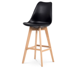 Barová židle, černý plast+ekokůže, nohy masiv buk