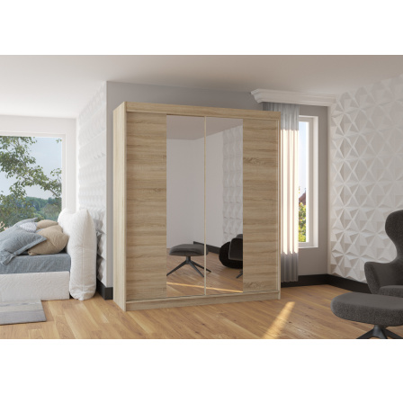 Šatní skříň s posuvnými dveřmi a zrcadlem BALANCE 180 Sonoma+Sonoma