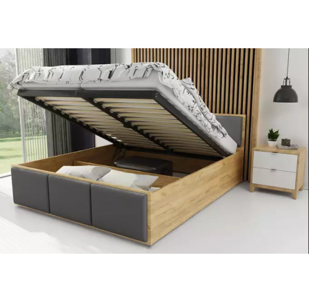 Ložnicová postel Panamax z dubu kraft, s grafitovou výplní, bez matrace 160 x 200