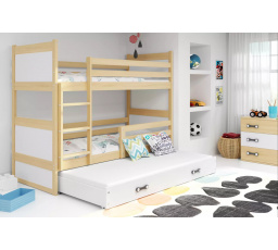 Dětská patrová postel RICO 3 s přistýlkou 80x160 cm, bez matrací, Přírodní/Bílá