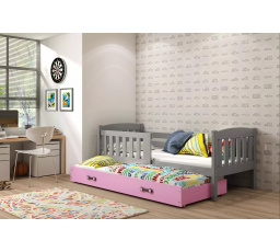 Dětská postel KUBUS s přistýlkou 90x200 cm, bez matrací, Grafit/Růžová