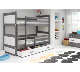 Dětská patrová postel RICO se šuplíkem 80x160 cm, včetně matrací, Grafit/Bílá