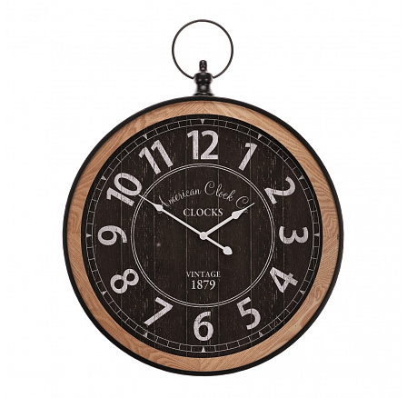 Hodiny nástěnné - pr. 58 cm, kov a dřevo, styl kapesních hodinek Hodiny nástěnné - pr. 58 cm, kov a dřevo, styl kapesních hodinek