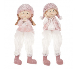 Děti s růžovou čepicí - polyresin, visící nohy, mix 2, cena za 1 ks