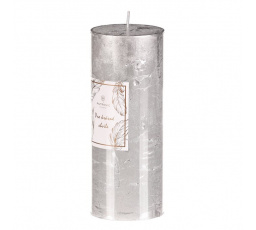 Svíčka metalická - 15 cm, bez vůně, parafín, stříbrná