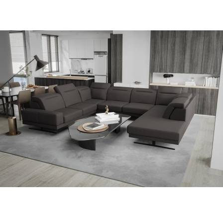 Rohová Kožená sedací souprava FIORE MAX I 220x350x265 cm - tmavě šedá, levá