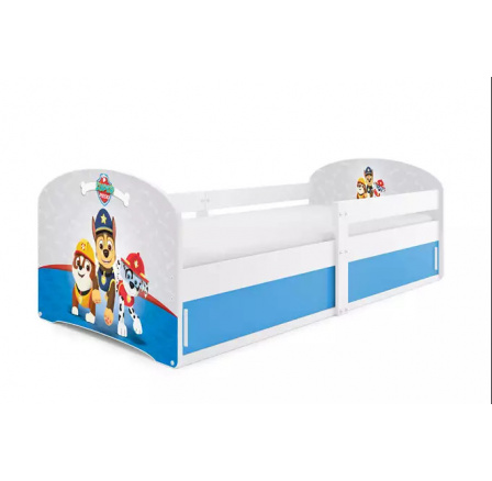 Dětská postel LUKI 1 s matrací, Bílá/Tlapková patrola