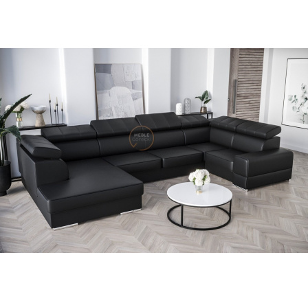 Rohová Kožená sedací souprava s funkcí spaní ROYAL MAX I 210x375x185 - Pravá strana, černá kůže Rohová Kožená sedací souprava s funkcí spaní ROYAL MAX I 210x375x185 - Pravá strana, černá kůže