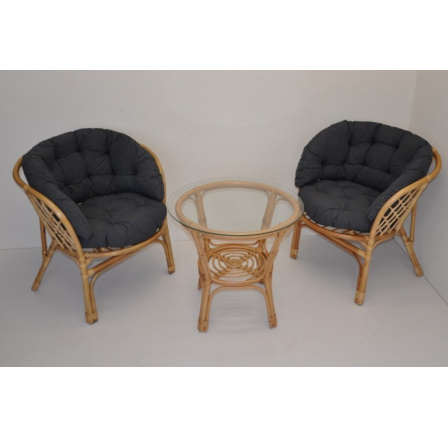 Ratanová sedací souprava Java polstr tmavě šedý melír MAXI