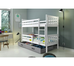 Dětská patrová postel CARINO se šuplíkem 80x160 cm, včetně matrací, Bílá/Grafit