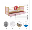 Dětská postel RICO 90x200 cm se šuplíkem, s matrací, Přírodní/Růžová