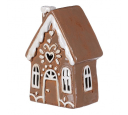 Domeček keramický - zdobený, na čajovou svíčku, hnědý