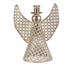 Anděl kovový - 22 cm, na kónickou svíčku, champagne