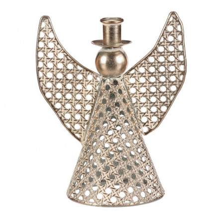 Anděl kovový - 22 cm, na kónickou svíčku, champagne