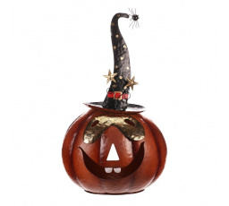 Dýně strašidelná - kovová dekorace, oranžová