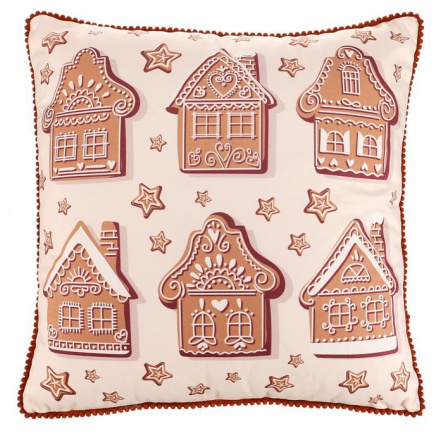 Polštář - motiv s domky, sametový, 45 x 45 cm