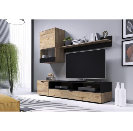 Obývací stěna SNAP, dub lefkas/černý mat