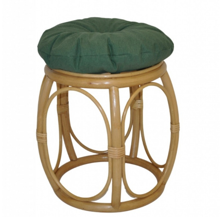 Ratanová taburetka široká medová polstr tmavě zelený melír Ratanová taburetka široká medová polstr tmavě zelený melír