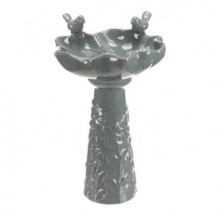 Krmítko/pítko - keramické, květ s ptáčky, stojaté, tm. mentolové