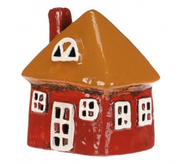 Domeček keramický - LED osvětlení, červený s oranžovou střechou