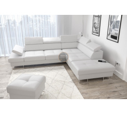 Rohová sedací souprava GALAXY s funkcí spaní 225x280 - bílá eko kůže , pravá