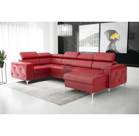 Rohová sedací souprava ORION MAX III s funkcí spaní 165x320x185 cm přírodní kůže - červená kůže, Levá strana Rohová sedací souprava ORION MAX III s funkcí spaní 165x320x185 cm přírodní kůže - červená kůže, Levá strana