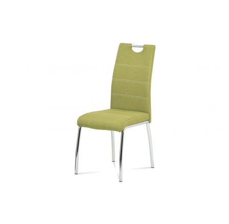Jídelní židle, zelená látka, bílé prošití, kov chrom