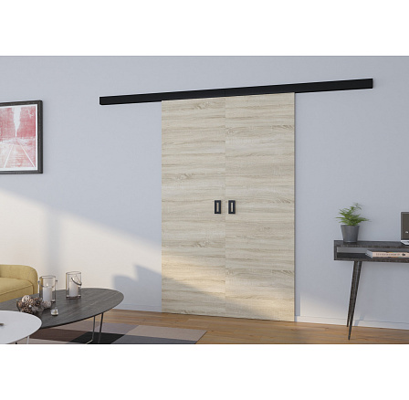 Dvoudveřové posuvné dveře na stěnu TOPPO 120 Sonoma+Černá Dvoudveřové posuvné dveře na stěnu TOPPO 120 Sonoma+Černá