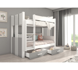 Dvoulůžková patrová postel s matracemi ARTA 200x90 Bílá+Šedá