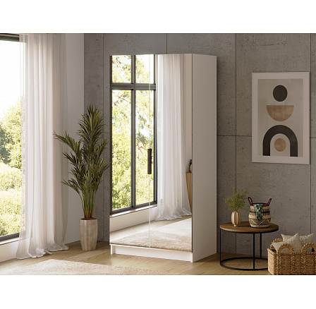 Mirtillo two-door wardrobe with two mirrors in white White 100x216 Mirtillo two-door wardrobe with two mirrors in white White 100x216