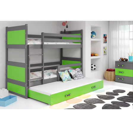 Dětská patrová postel RICO 3 s přistýlkou 80x190 cm, bez matrací, Grafit/Zelená