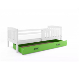 Dětská postel KUBUS 80x160 cm se šuplíkem, s matrací, Bílá/Zelená