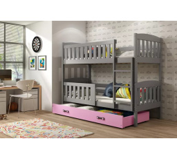 Dětská patrová postel KUBUS se šuplíkem 80x190 cm, včetně matrací, Grafit/Růžová