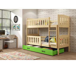 Dětská patrová postel KUBUS se šuplíkem 80x190 cm, včetně matrací, Přírodní/Zelená