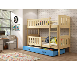 Dětská patrová postel KUBUS se šuplíkem 80x190 cm, bez matrací, Přírodní/Modrá