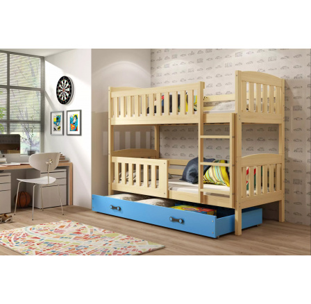 Dětská patrová postel KUBUS se šuplíkem 80x190 cm, bez matrací, Přírodní/Modrá
