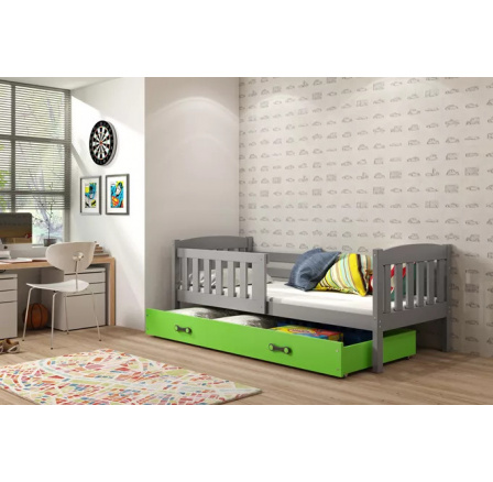 Dětská postel KUBUS 80x190 cm se šuplíkem, s matrací, Grafit/Zelená