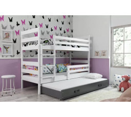 Dětská patrová postel ERYK 3 s přistýlkou 90x200 cm, včetně matrací, Bílá/Grafit