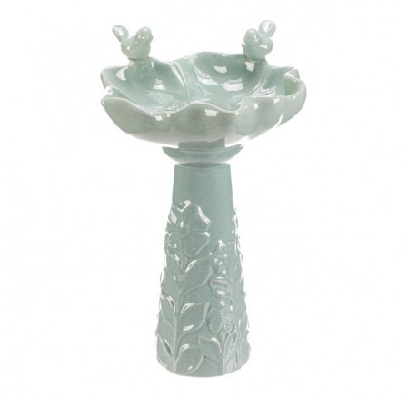 Krmítko/pítko - keramické, květ s ptáčky, stojaté, mentolové