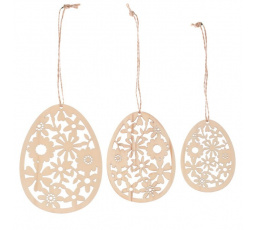 Vajíčko - závěsné, dřevo, přírodní, cena za balení (3 ks)