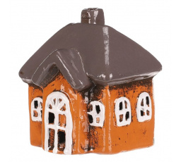 Domeček keramický - LED osvětlení, oranžový se šedou střechou