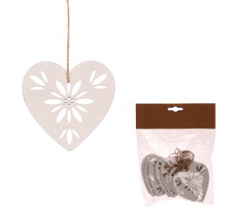 Srdce závěsné - dřevěné, bílé, cena za balení (8 ks)