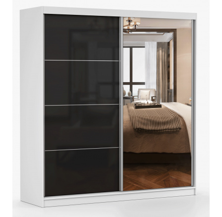Šatní skříň MULTI 31 - 203 cm, Bílá/Černý Lesk