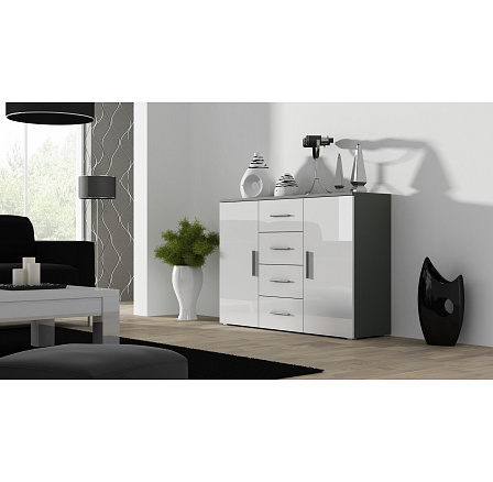 Komoda UNI / SOHO S8, šedá / bílý lesk Komoda UNI / SOHO S8, šedá / bílý lesk
