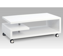Konferenční stolek 115x60x45, bílá MDF vysoký lesk, chrom, 4 kolečka