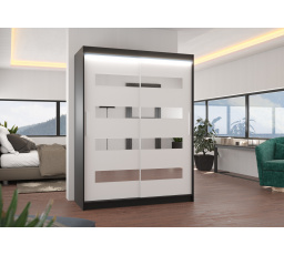 Posuvná skříň se zrcadlem a LED osvětlením BALTIC 150 Černá+Bílá