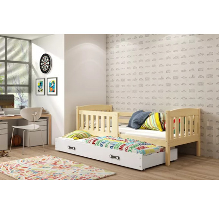 Dětská postel KUBUS s přistýlkou 80x190 cm, s matracemi, Přírodní/Bílá