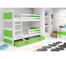 Dětská patrová postel RICO se šuplíkem 80x160 cm, bez matrací, Bílá/Zelená